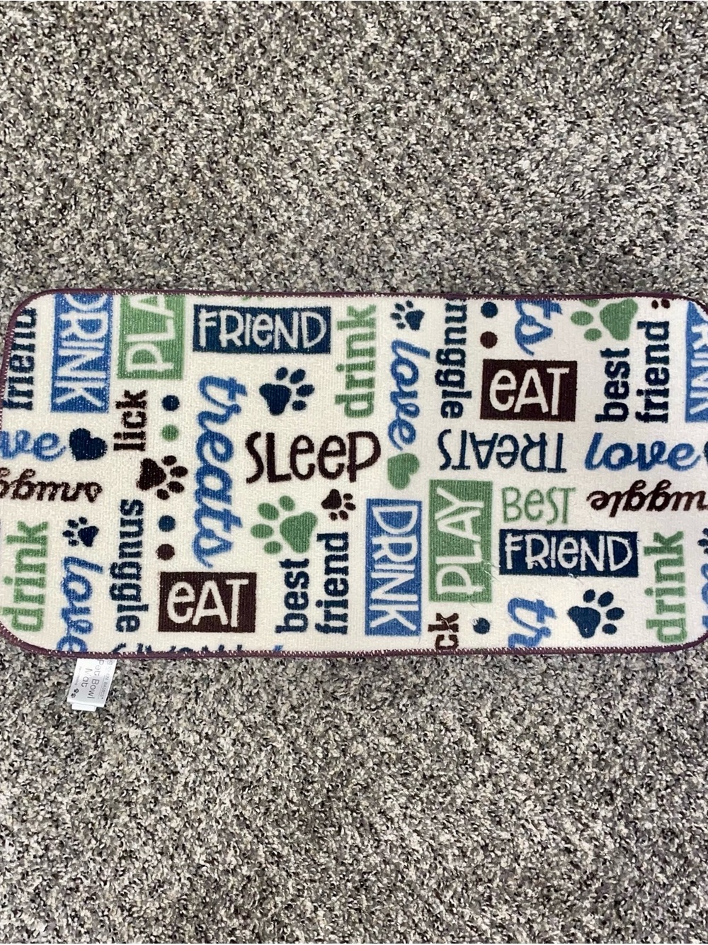 Blue & Green Pets Food Mat with Word & Paw Print